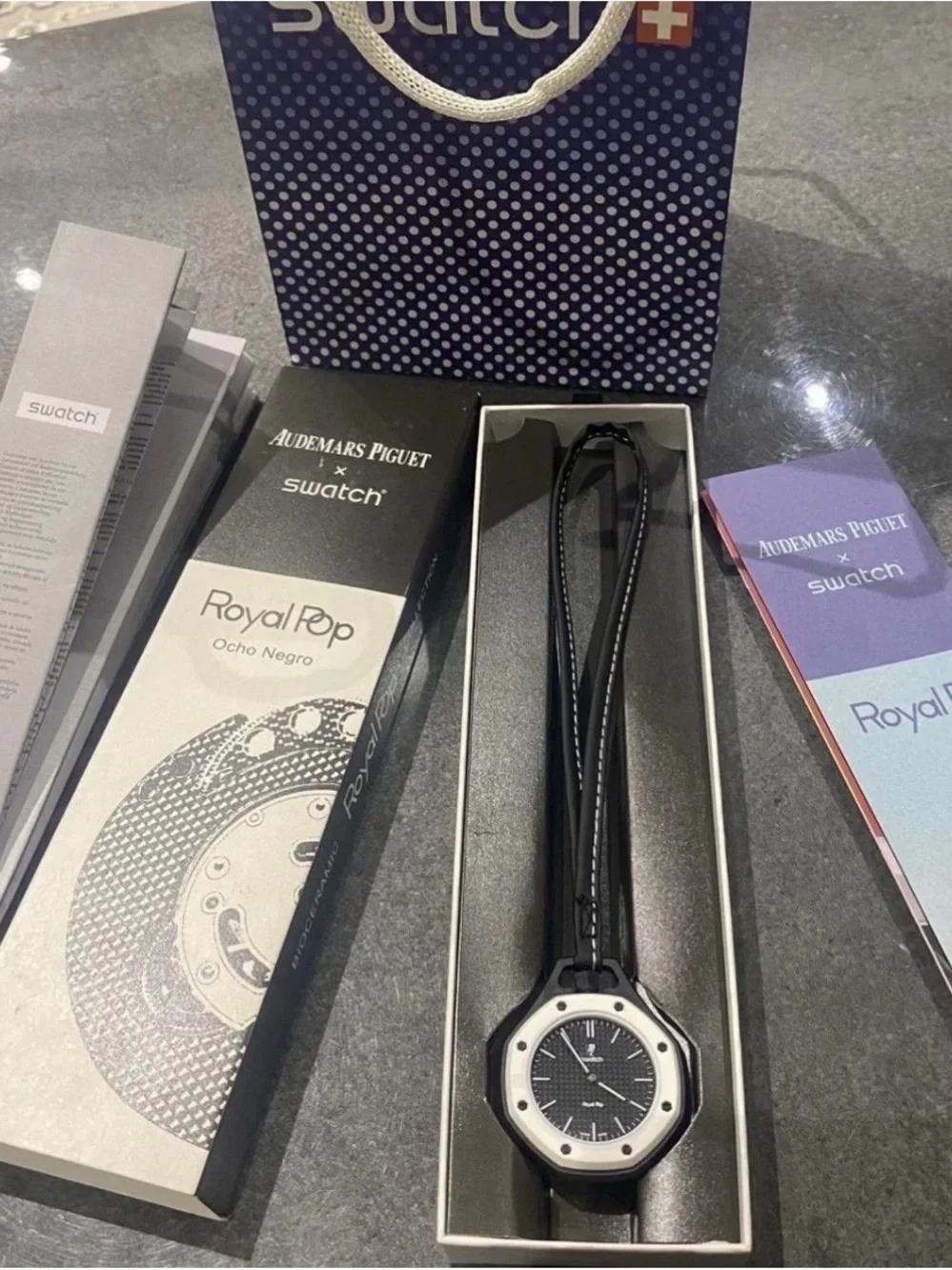 Swatch Royal Pop Black and White Graphic Strap